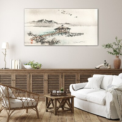 A peaceful landscape by the water Glass Wall Art