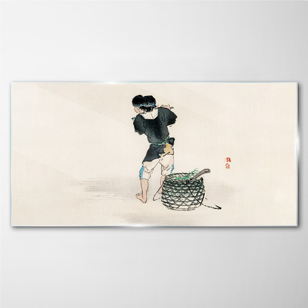 Boy with a basket Glass Wall Art