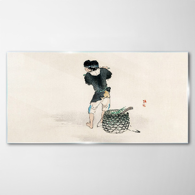 Boy with a basket Glass Wall Art