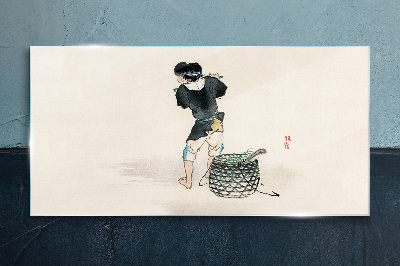 Boy with a basket Glass Wall Art