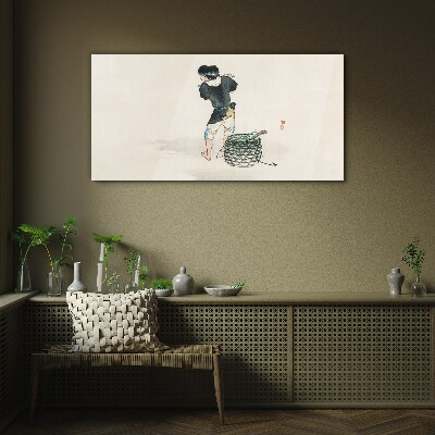 Boy with a basket Glass Wall Art