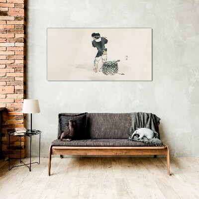 Boy with a basket Glass Wall Art