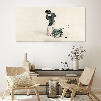 Boy with a basket Glass Wall Art