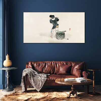 Boy with a basket Glass Wall Art