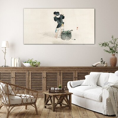 Boy with a basket Glass Wall Art