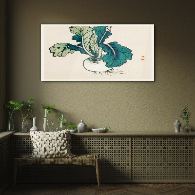 Green radish on a light background Glass Wall Art