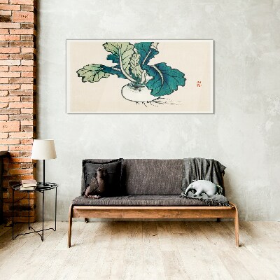 Green radish on a light background Glass Wall Art