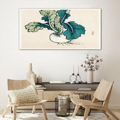 Green radish on a light background Glass Wall Art