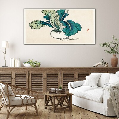 Green radish on a light background Glass Wall Art