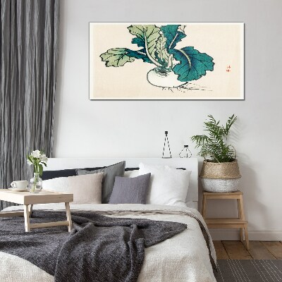Green radish on a light background Glass Wall Art