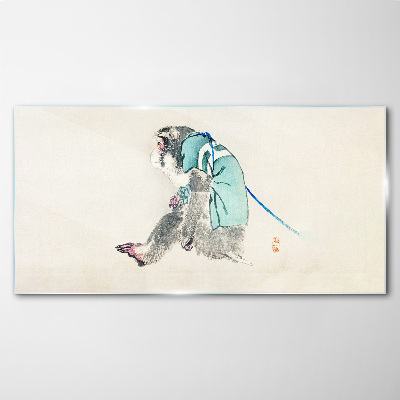 Monkey in green suit Glass Wall Art