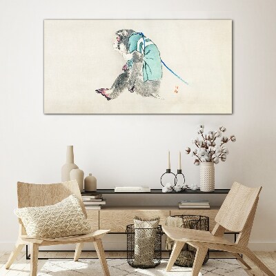 Monkey in green suit Glass Wall Art