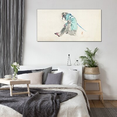 Monkey in green suit Glass Wall Art