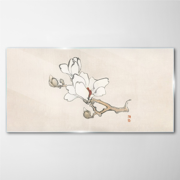 Magnolia flowers on a light background Glass Wall Art