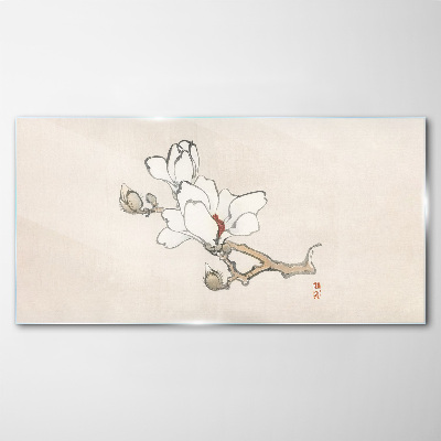 Magnolia flowers on a light background Glass Wall Art