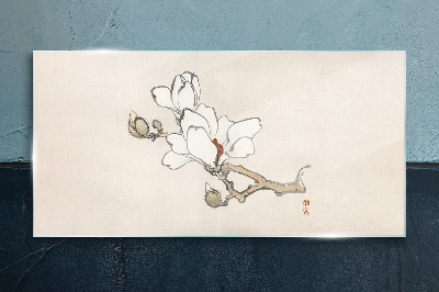 Magnolia flowers on a light background Glass Wall Art