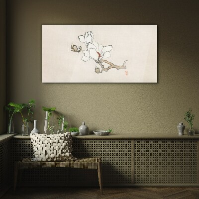 Magnolia flowers on a light background Glass Wall Art