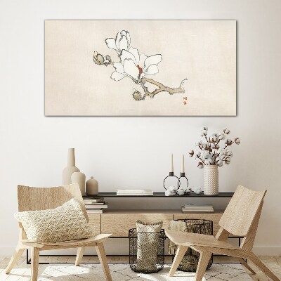 Magnolia flowers on a light background Glass Wall Art