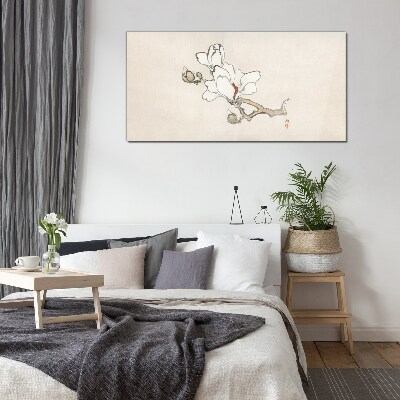 Magnolia flowers on a light background Glass Wall Art