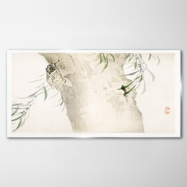 Cicada on the branch background Glass Print