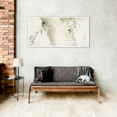 Cicada on the branch background Glass Print