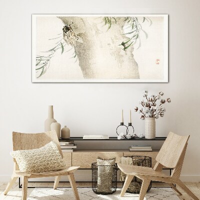 Cicada on the branch background Glass Print