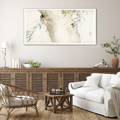 Cicada on the branch background Glass Print