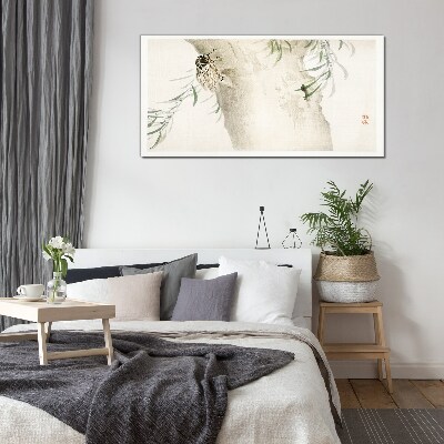 Cicada on the branch background Glass Print