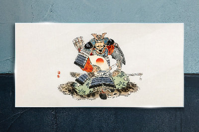 Samurai in traditional costume Glass Print