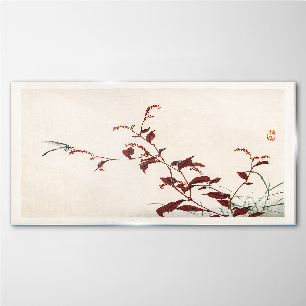 Slender branches with a dragonfly Glass Print