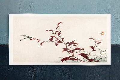 Slender branches with a dragonfly Glass Print