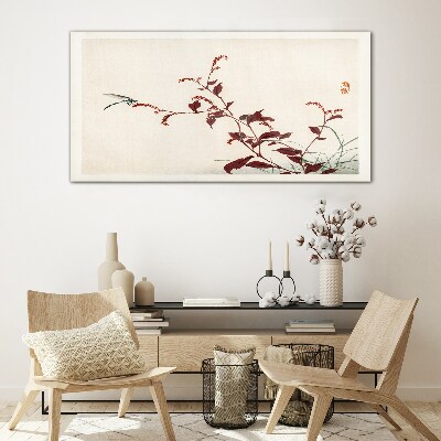 Slender branches with a dragonfly Glass Print