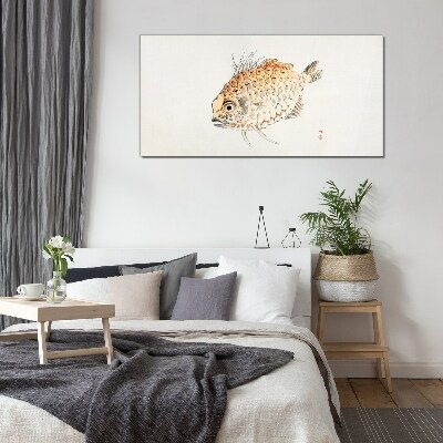 Gold fish on white background Glass Print