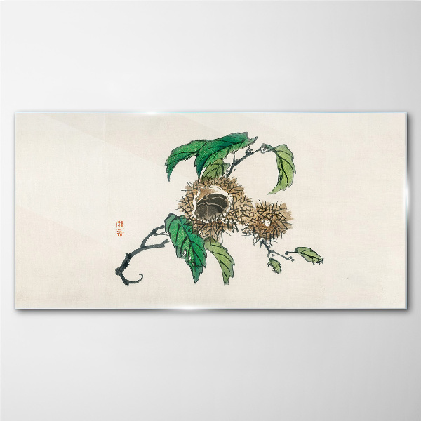 Chestnut branch with leaves Glass Print