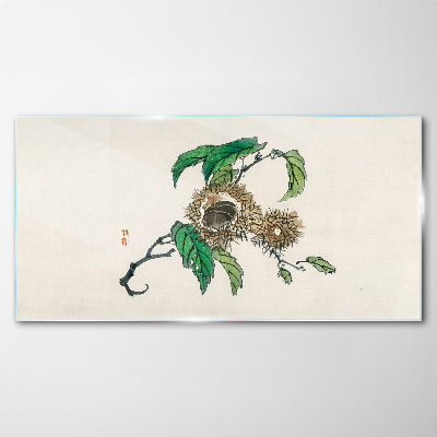 Chestnut branch with leaves Glass Print