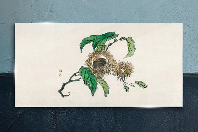 Chestnut branch with leaves Glass Print