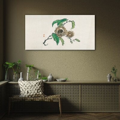 Chestnut branch with leaves Glass Print