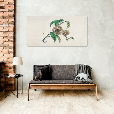 Chestnut branch with leaves Glass Print