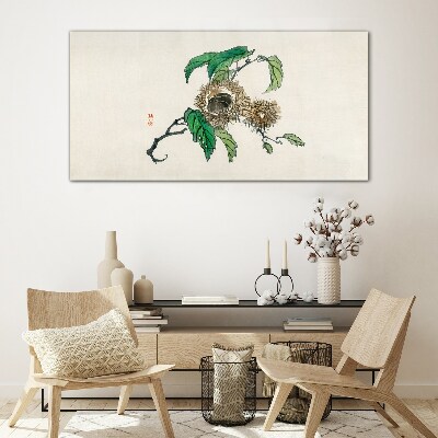 Chestnut branch with leaves Glass Print