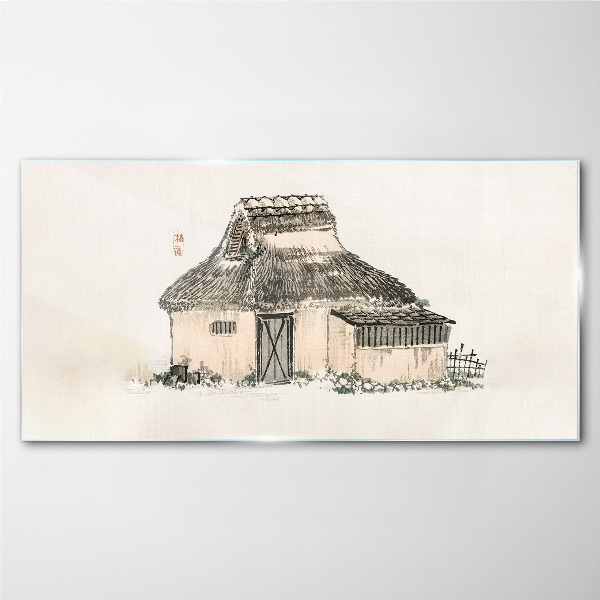 Country cottage with grass roof Glass Print