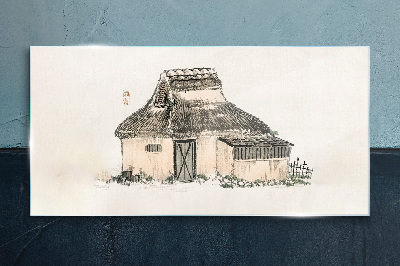 Country cottage with grass roof Glass Print