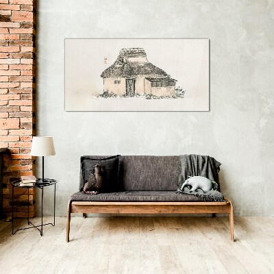 Country cottage with grass roof Glass Print