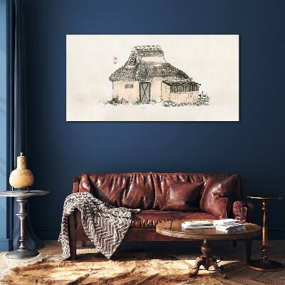 Country cottage with grass roof Glass Print