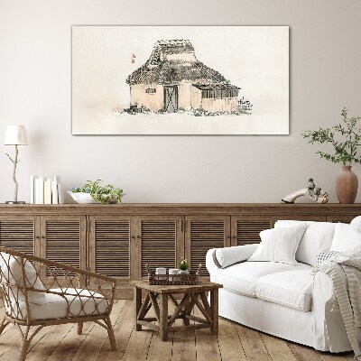 Country cottage with grass roof Glass Print