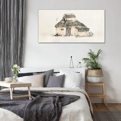 Country cottage with grass roof Glass Print
