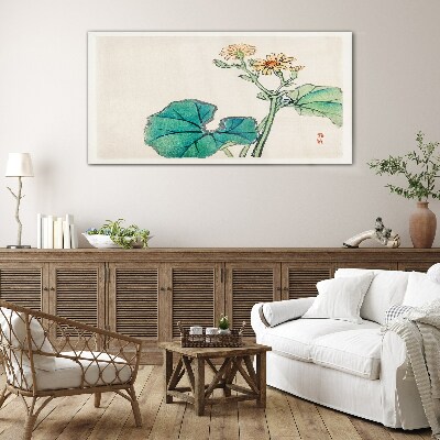 Lotus flowers and leaves Glass Print