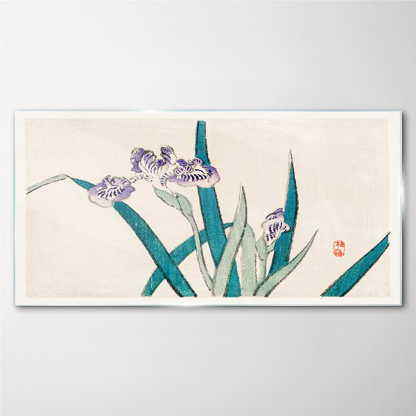 Iris flowers on a light background Glass Print