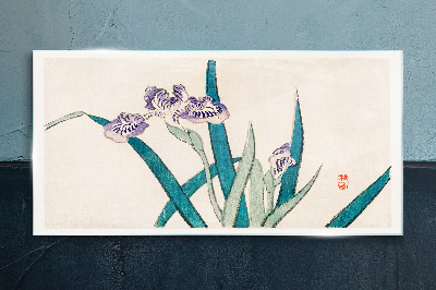 Iris flowers on a light background Glass Print