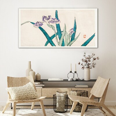 Iris flowers on a light background Glass Print