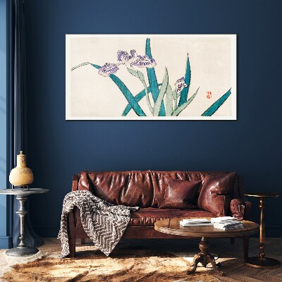 Iris flowers on a light background Glass Print
